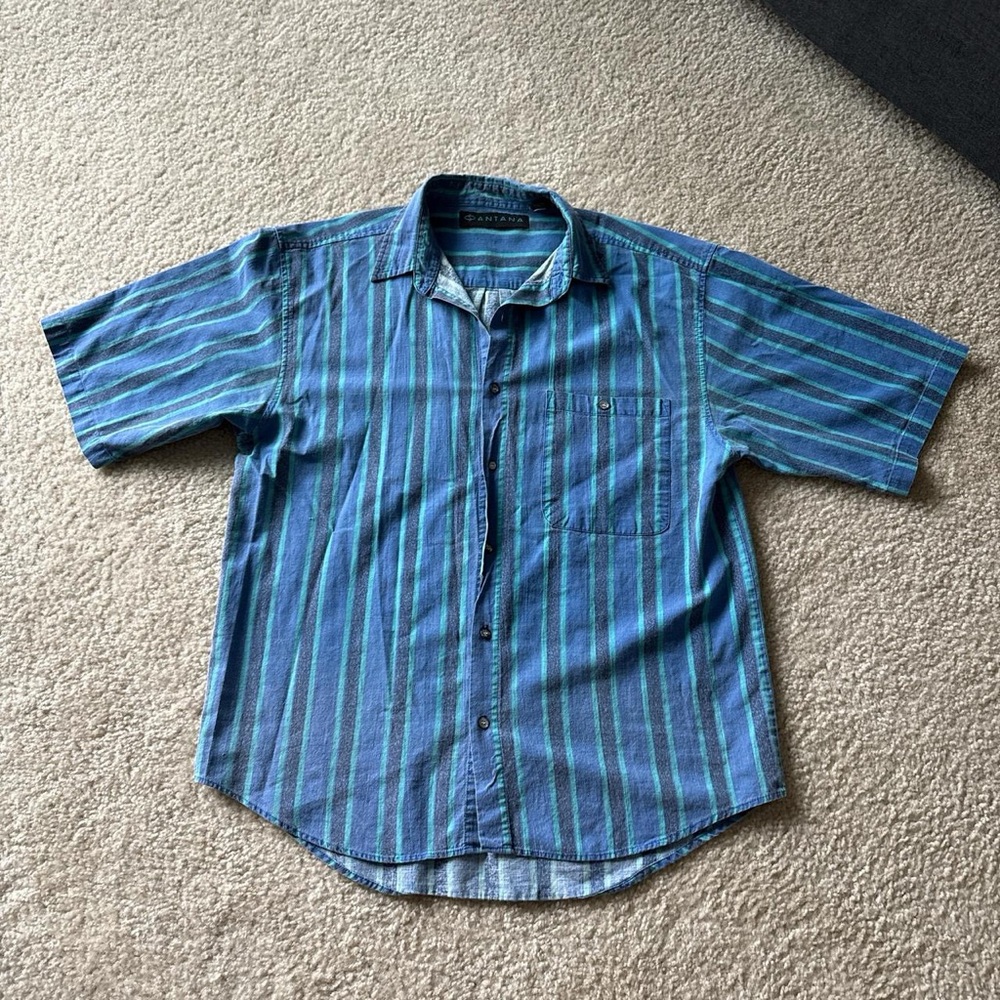 90’s Men's Blue Button Up Shirt